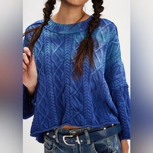 NWOT! Free People Washed Ashore Sweater Blue Cable Knit Oversized Bohemian Small